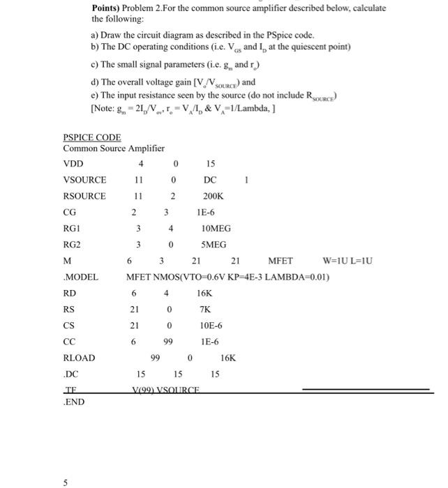 Solved Points) Problem 2.For the common source amplifier | Chegg.com