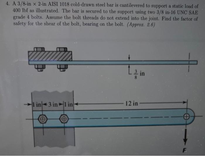Solved 4. A 3/8-in x 2-in AISI 1018 cold-drawn steel bar is | Chegg.com