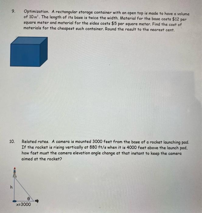 Solved 9. Optimization. A rectangular storage container with | Chegg.com