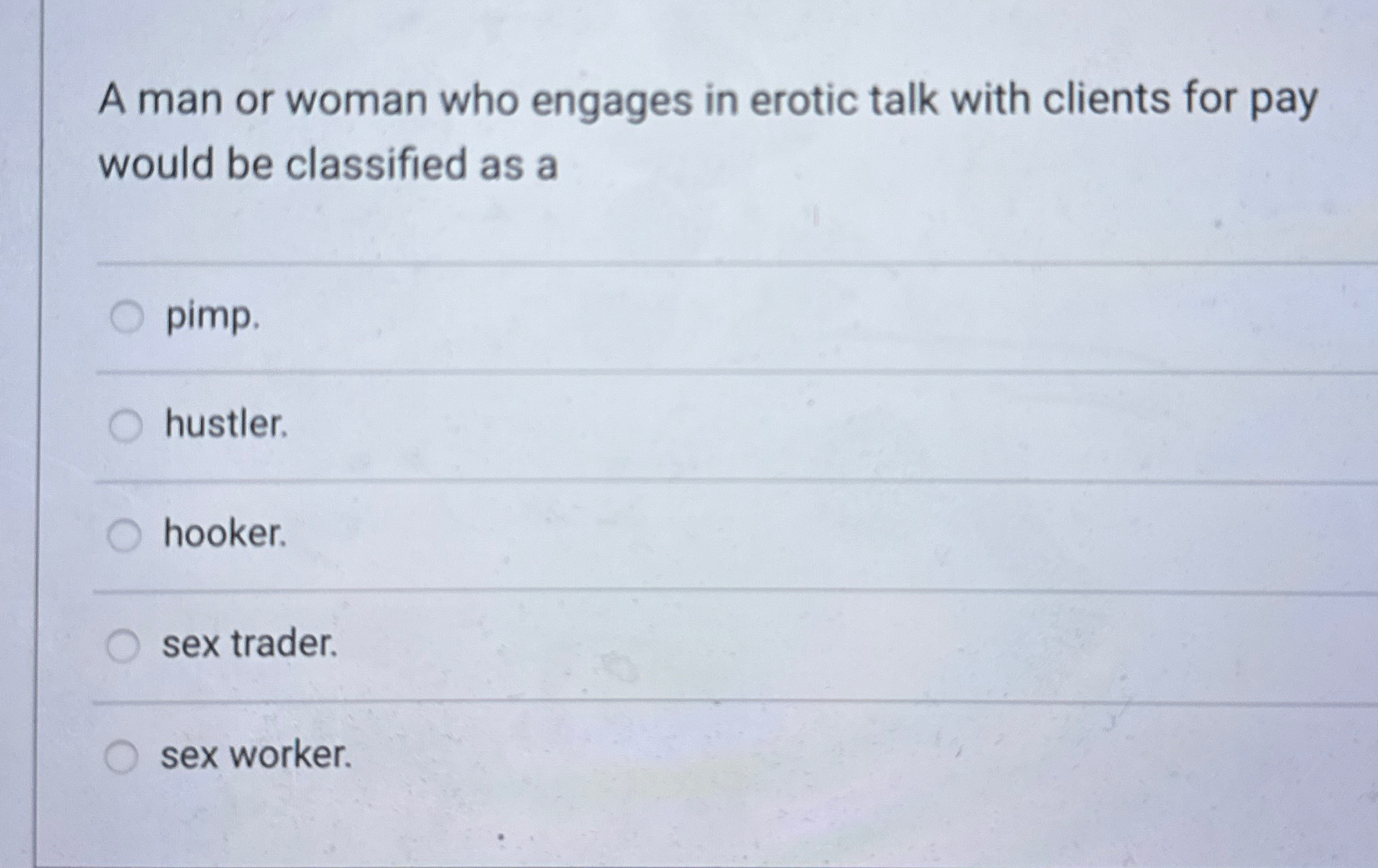 Solved A man or woman who engages in erotic talk with | Chegg.com