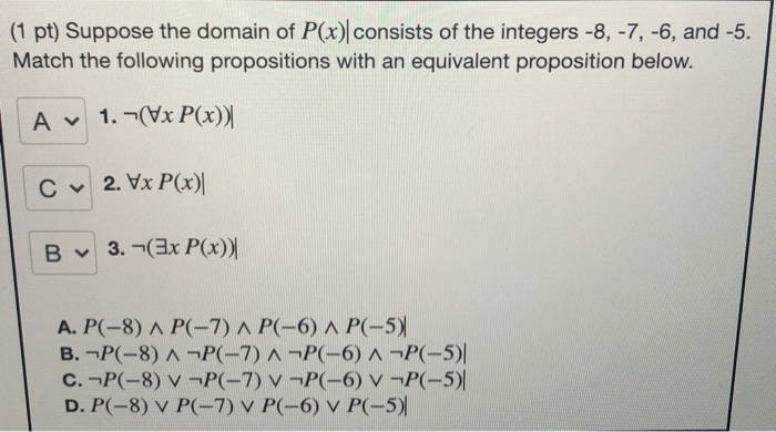Solved (1 pt) The domain of discourse for this problem | Chegg.com