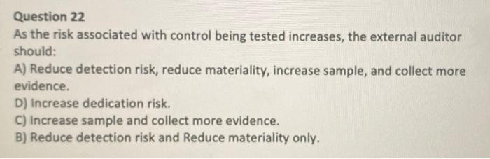 Solved Question 22 As the risk associated with control being | Chegg.com