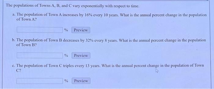 Solved The Populations Of Towns A, B, And C Vary | Chegg.com