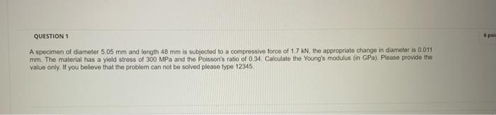 Solved QUESTION 1 броі A specimen of diameter 5.05 mm and | Chegg.com