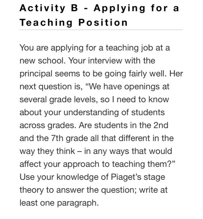 Solved Activity B - Applying For A Teaching Position You Are | Chegg.com