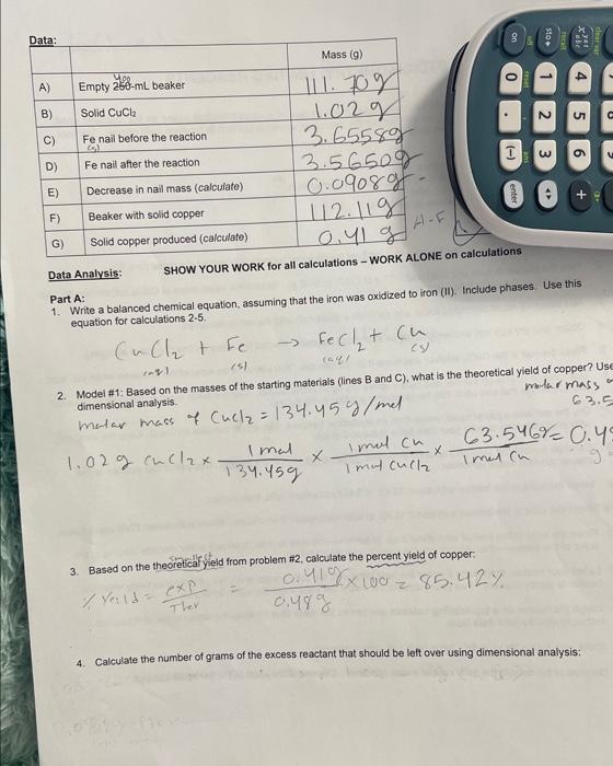 Solved Data Analysis: Part A: 1. Write a balanced chemical | Chegg.com