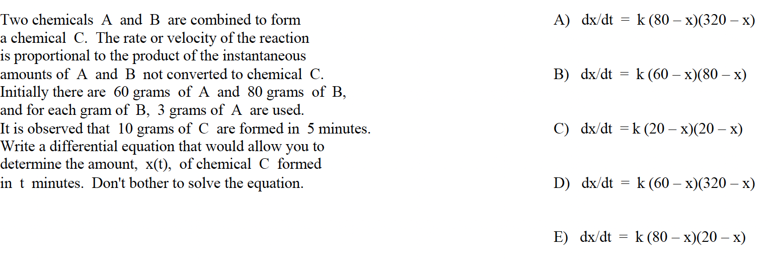 Solved Two chemicals A and B ﻿are combined to forma chemical | Chegg.com