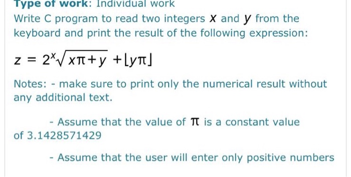 Solved Type of work: Individual work Write C program to read | Chegg.com