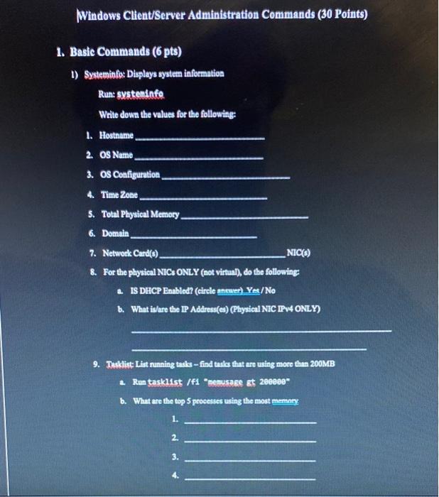 Solved \Windows Client/Server Administration Commands (30 | Chegg.com