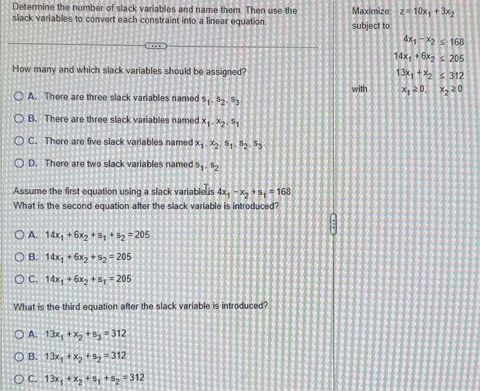 Solved Determine The Number Of Slack Variables And Name | Chegg.com