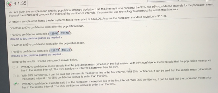 Solved Construct the confidence interval for the population | Chegg.com