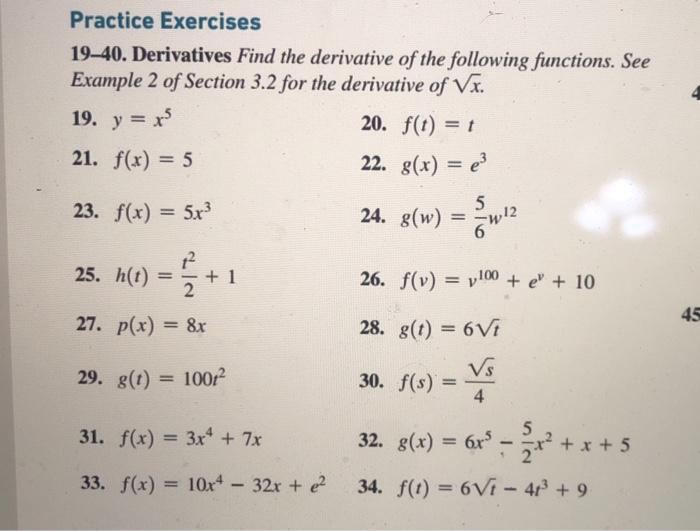 Solved Practice Exercises 19-40. Derivatives Find The | Chegg.com