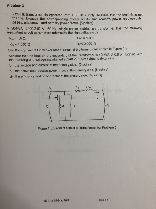 Solved Problem 3 a- A 50 Hz transformer is operated from a | Chegg.com