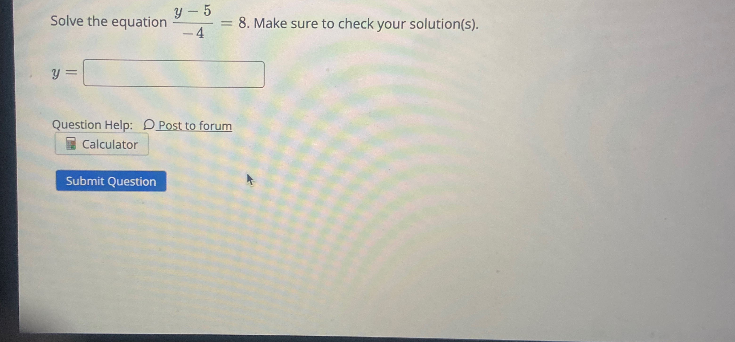 Solved Solve the equation y-5-4=8. ﻿Make sure to check your | Chegg.com
