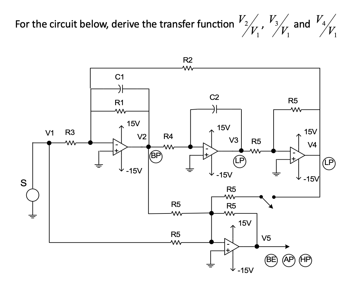 Deriving Transfer Function Solved For the circuit below, derive the transfer function | Chegg.com