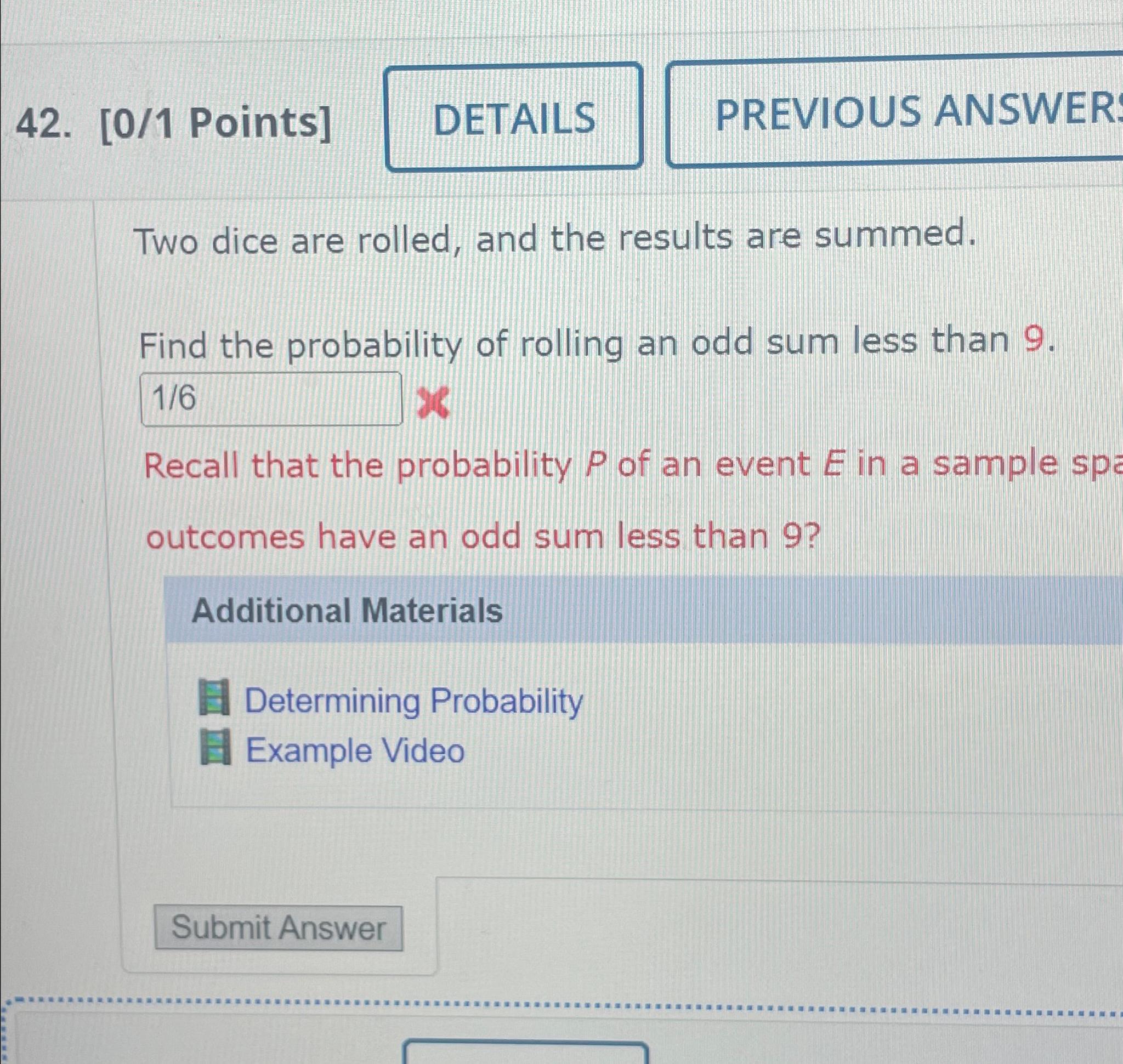 probability of rolling two dice and getting an odd sum