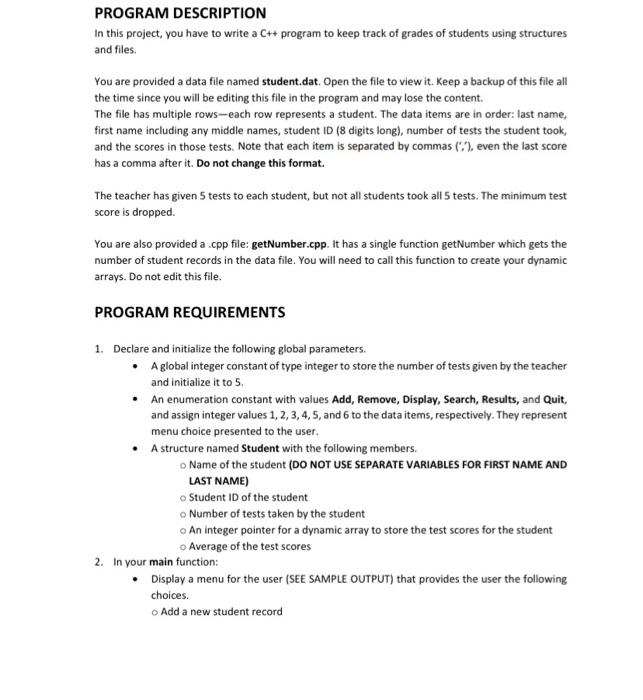 Solved PROGRAM DESCRIPTION In this project, you have to | Chegg.com