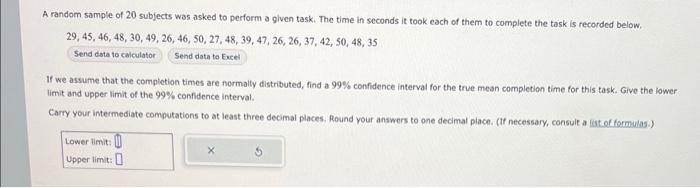 Solved A random sample of 20 subjects was asked to perform a | Chegg.com