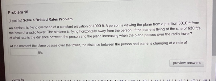 Solved Problem 10. (4 points) Solve a Related Rates Problem. | Chegg.com