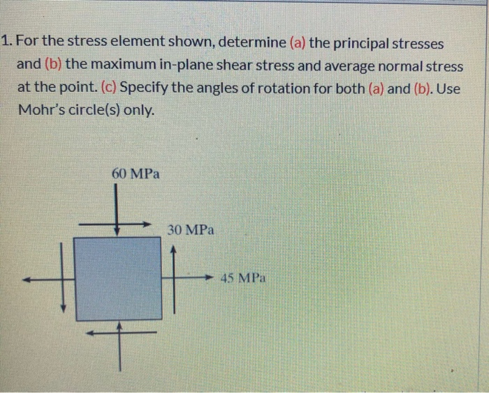 Solved 1. For The Stress Element Shown, Determine (a) The | Chegg.com