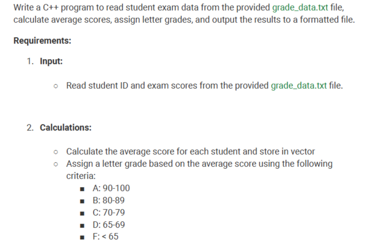 Solved Write a C++ program to read student exam data from | Chegg.com