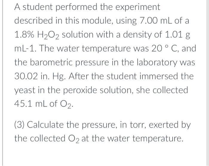 Solved A student performed the experiment described in this | Chegg.com