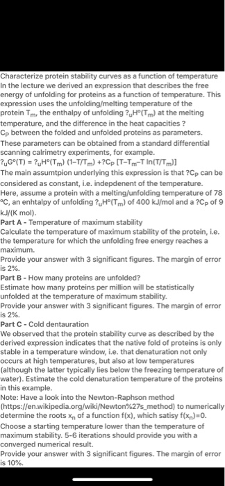 Characterize protein stability curves as a function | Chegg.com