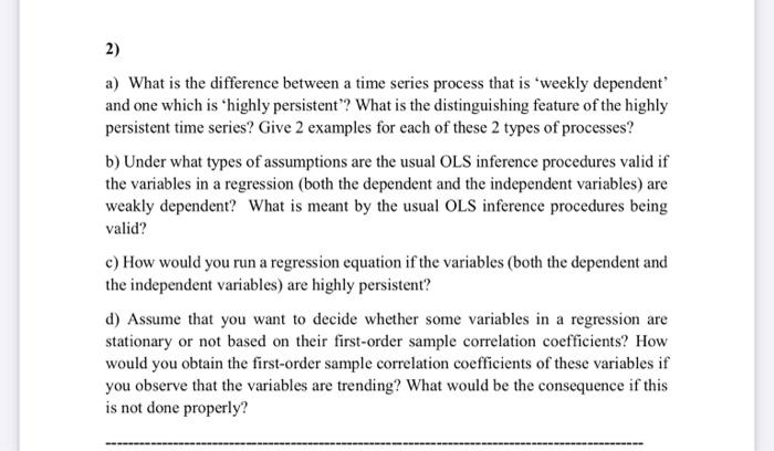 Solved 2) a) What is the difference between a time series | Chegg.com