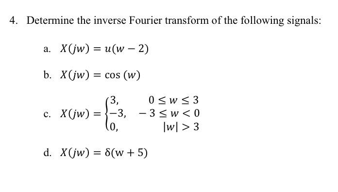 Solved 4. Determine the inverse Fourier transform of the | Chegg.com