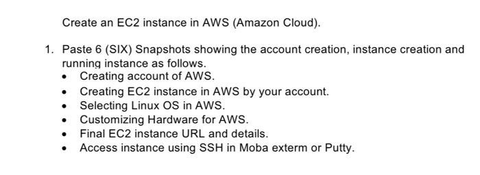 Solved Create an EC2 instance in AWS (Amazon Cloud). 1. | Chegg.com