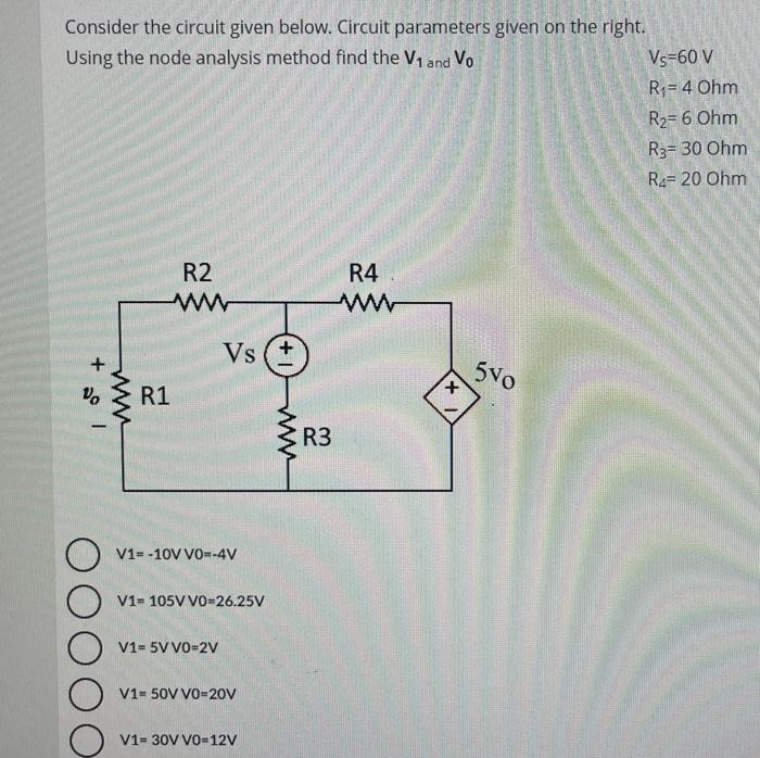 Solved Consider The Circuit Given Below. Circuit Parameters | Chegg.com