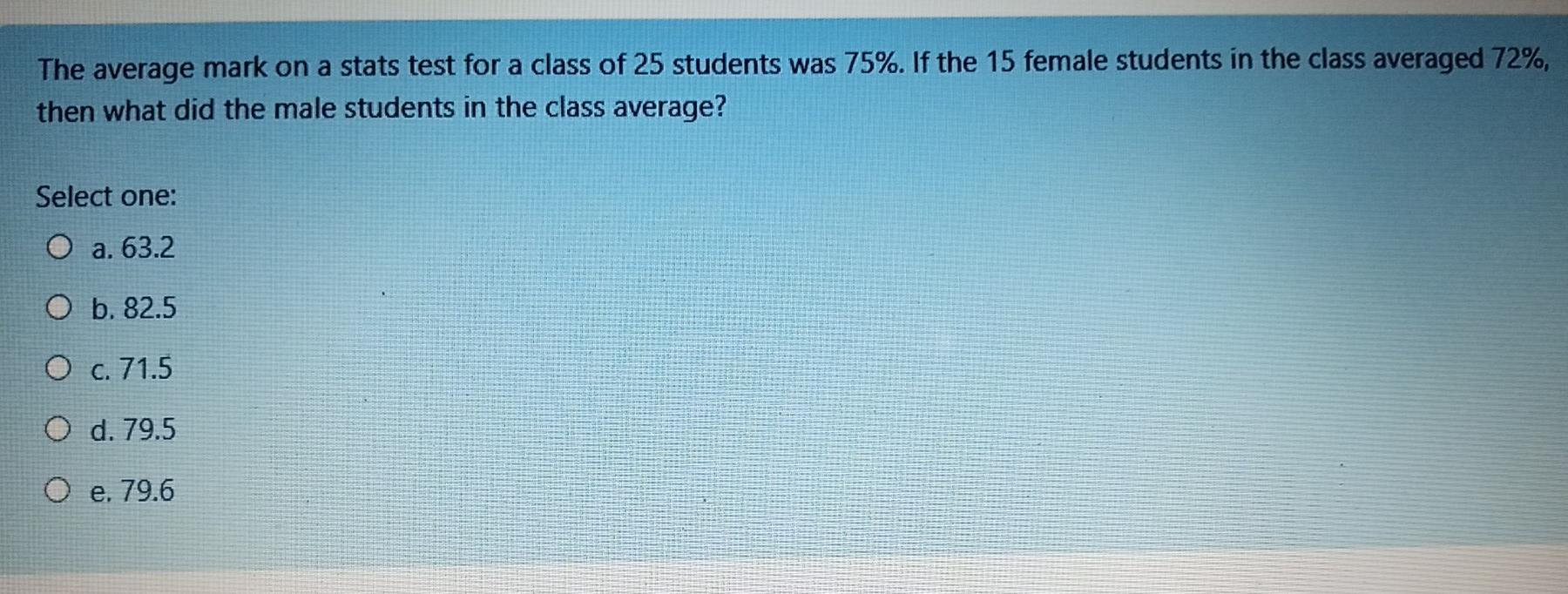 Solved The average mark on a stats test for a class of 25 | Chegg.com