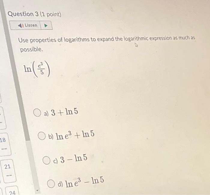 Solved Use Properties Of Logarithms To Expand The Chegg Com