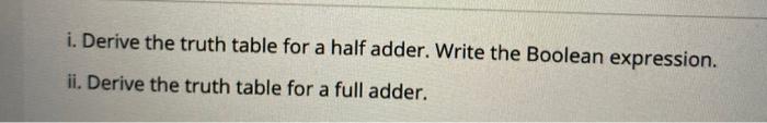 Solved i. Derive the truth table for a half adder. Write the | Chegg.com