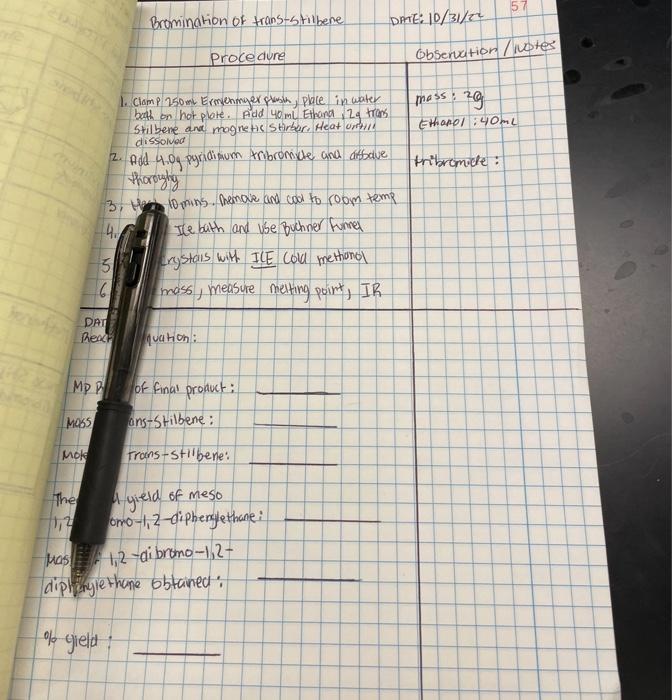 Solved Data Duplicate in your lab notebook. Reaction