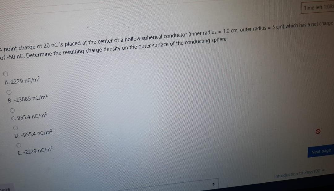 Solved Time left 1:08 point charge of 20 nC is placed at the | Chegg.com