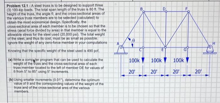 Problem 12.1 - A steel truss is to be designed to | Chegg.com