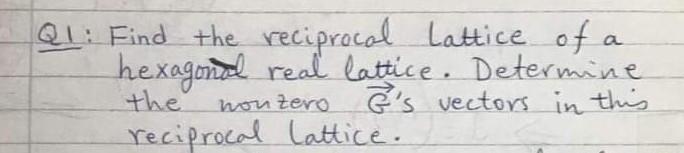 Solved a Q1: Find the reciprocal lattice of hexagonal real | Chegg.com