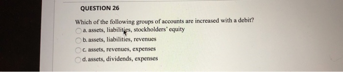 Solved QUESTION 26 Which of the following groups of accounts | Chegg.com