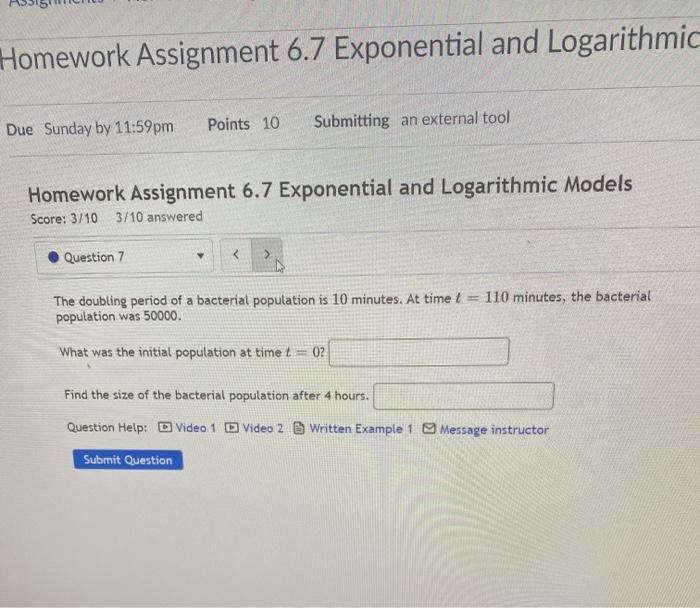 Solved Homework Assignment 6.7 Exponential and Logarithmic | Chegg.com