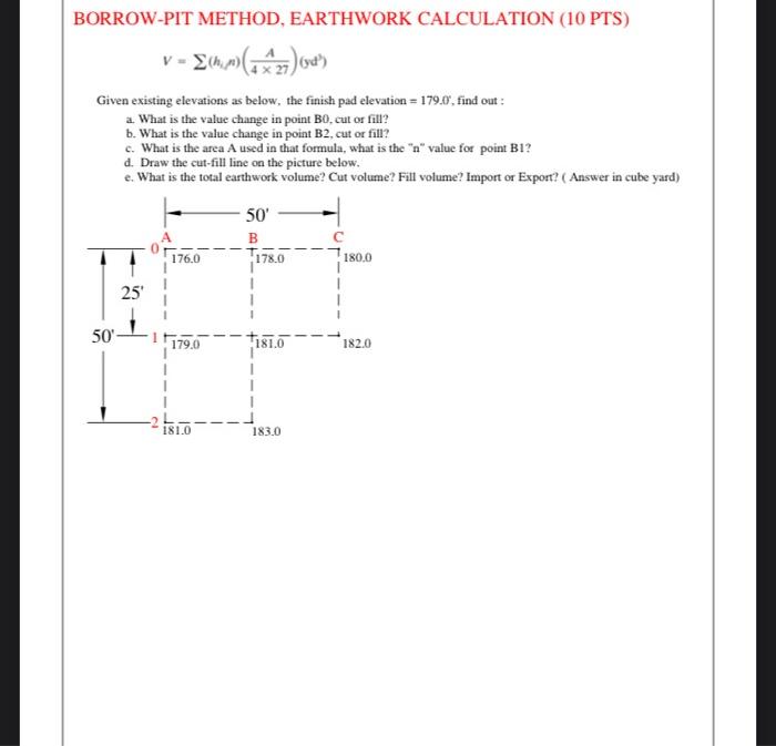 Solved BORROW PIT METHOD EARTHWORK CALCULATION 10 PTS Chegg