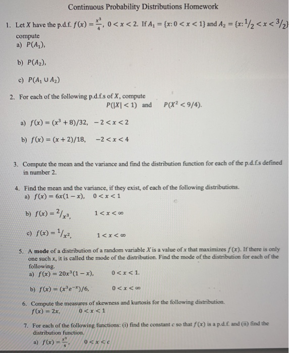 Continuous Probability Distribution Problemswith Answers.pdf Solved Continuous Probability Distributions Homework 1. Let | Chegg.com