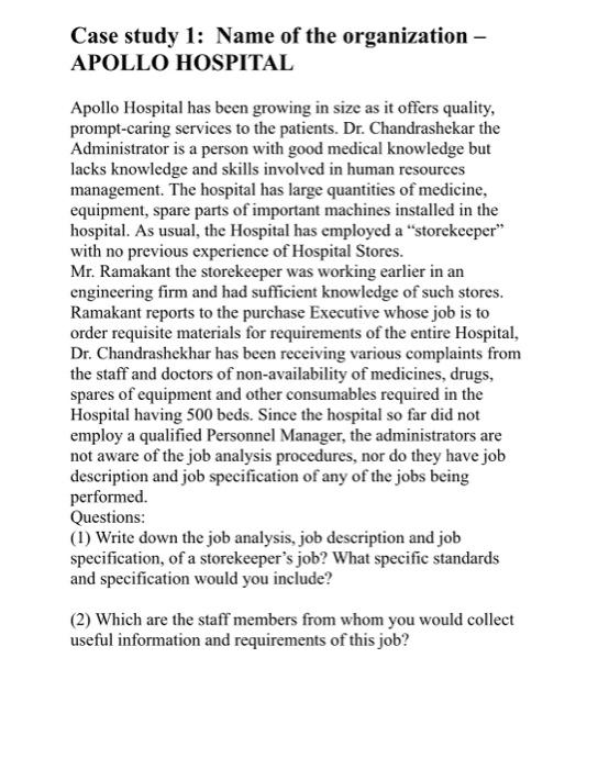 case study on job analysis apollo hospital