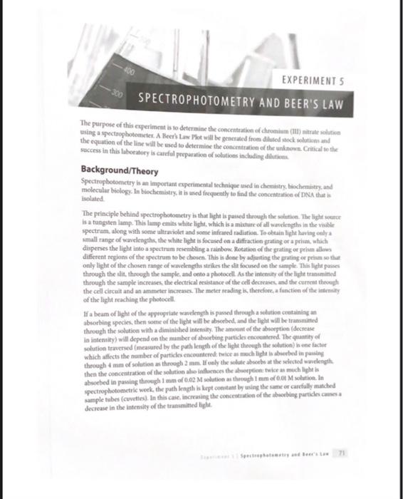 EXPERIMENT 5 SPECTROPHOTOMETRY AND BEER'S LAW The