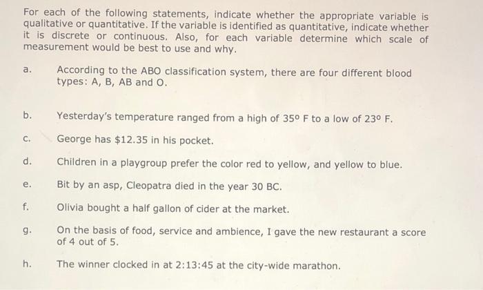 Solved For each of the following statements, indicate | Chegg.com