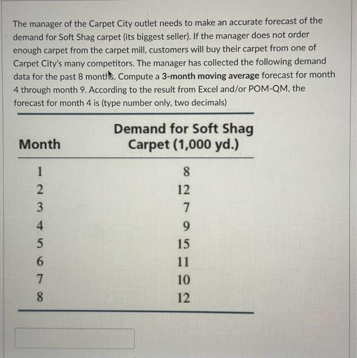 Solved The manager of the Carpet City outlet needs to make