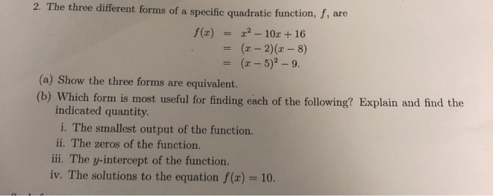 Solved 2. The three different forms of a specific quadratic | Chegg.com
