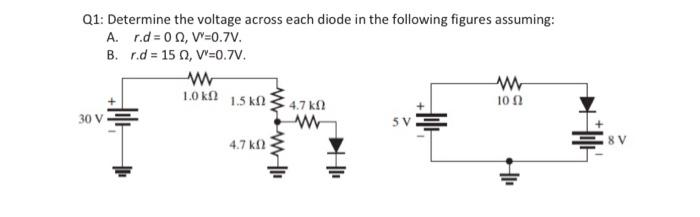 Solved Q1: Determine the voltage across each diode in the | Chegg.com