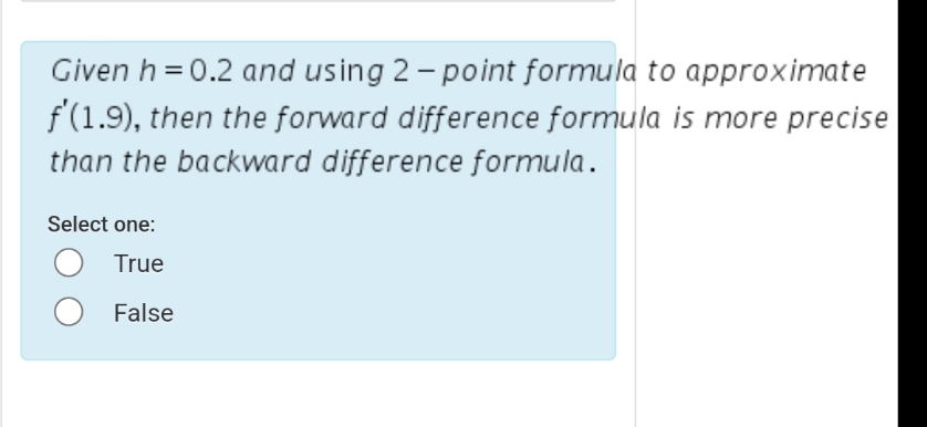 Two Point Forward Difference Solved Given h=0.2 and using 2 - point formula to | Chegg.com