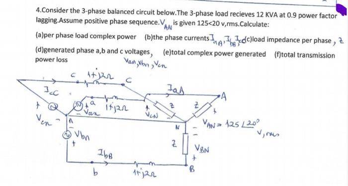 Solved 4. Consider the 3-phase balanced circuit below. The | Chegg.com